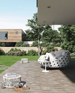 Terrace arranged with gres tiles Wood 2.0 Brown from Opoczno